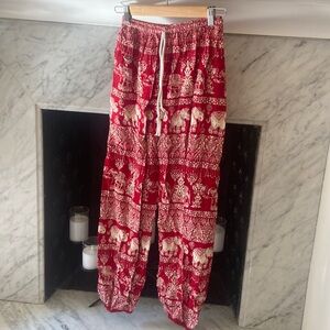 Lightweight red / white elephant pants. Size small